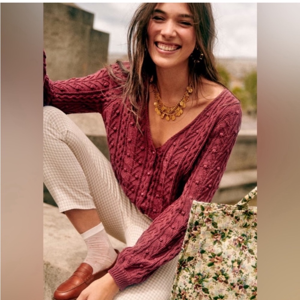 Sezane Beryl Rosewood Cable Knit Cardigan, XS